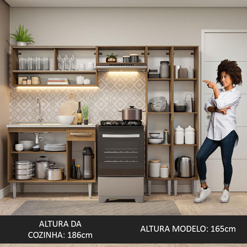 Mueble de Cocina Compacto de 229cm con Fregadero Emilly Madesa Color Rústico