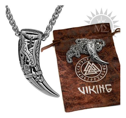 Colar Runa Viking Lobo Fenrir Aço Inox Grande Rock N Roll