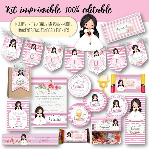 Kit Imprimible Comunión Nena Mod.2 100% Editable Candy Bar