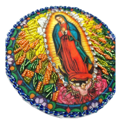 Parche Aplique Virgen Bordado Mostacilla Strass Religión Verde Estampado
