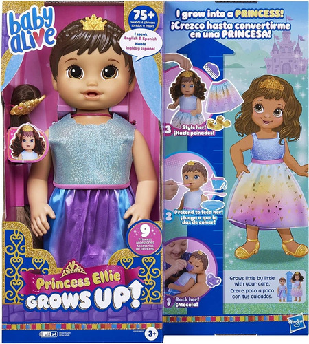 Baby Alive Muñeca Princesa Ellie Castaña Parlante Ingles