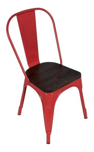 Silla Metal Tolix Asiento Madera Roja Comedor Bar