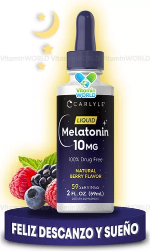 Líquido de melatonina para niños | 1 onza líquida | paquete de dos | sabor  a fruta natural | sin drogas | por Carlyle