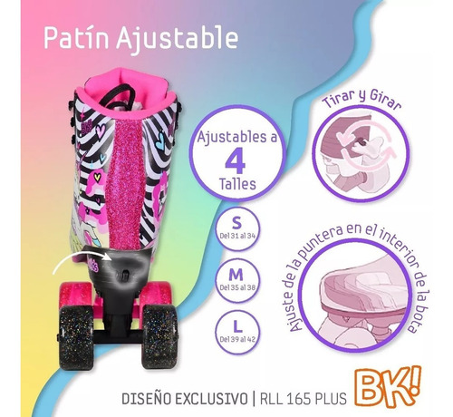 Imagen 6 de 7 de Patines Bota Simil Cuero Extensible Luces 4 Ruedas Unicornio