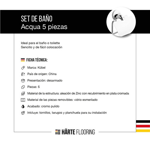 Imagen 2 de 9 de Set De Baño Kit 5 Piezas Accesorios Completo Cromado Kübel