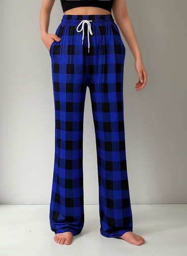 2025 Pantalones De Pijama Elásticos A Cuadros Con Cordones