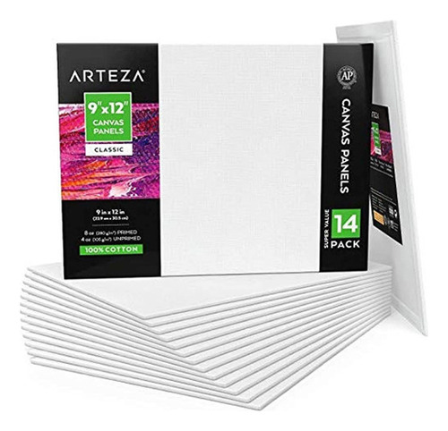 Arteza 9x12  Paneles De Lienzo En Blanco Blanco, Paquete A G