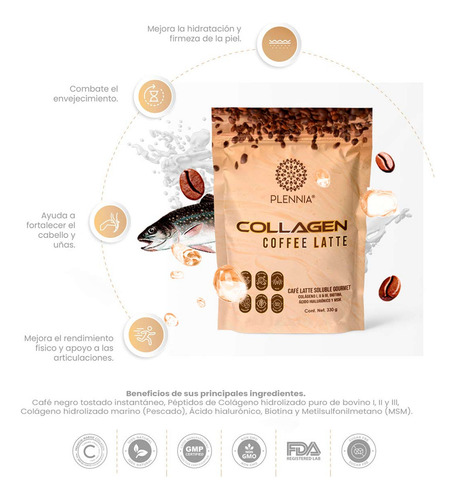 Café Latte Soluble Plennia Gourmet Con Collageno I,ii & Iii