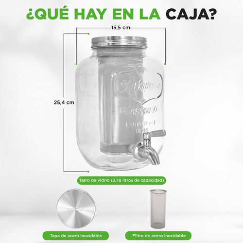 Cafetera para Cold Brew Café Frío de 3.8L NutriChef NCCOFF87 Frasco de Vidrio con Grifo de Acero Inoxidable y Filtro Reutilizable Antigoteo y Fácil de Limpiar