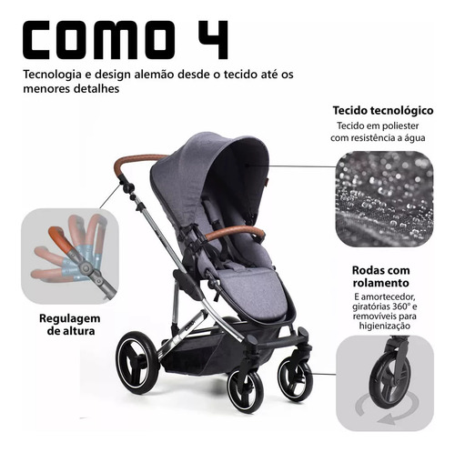 Carrinho Com Moisés E Bebê Conforto 4 Asphalt Abc Design