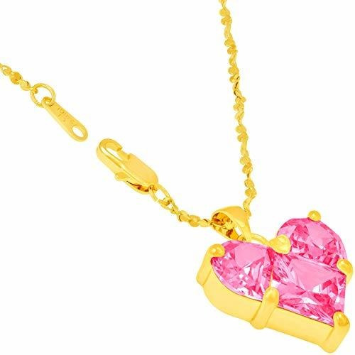 Collar Pendiente De La Joyería Del Corazón Del Rosa Cz 24k C