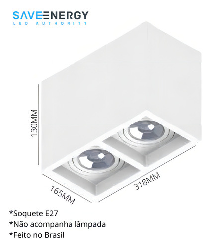 Luminária Sobrepor Boxit 2 Lâmpadas Branco Par30 Save Energy 127/220V