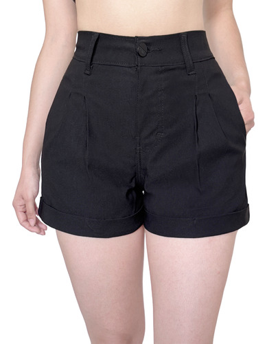 Short Mujer Bolsillo Oblicuo Talle Alto Stretch