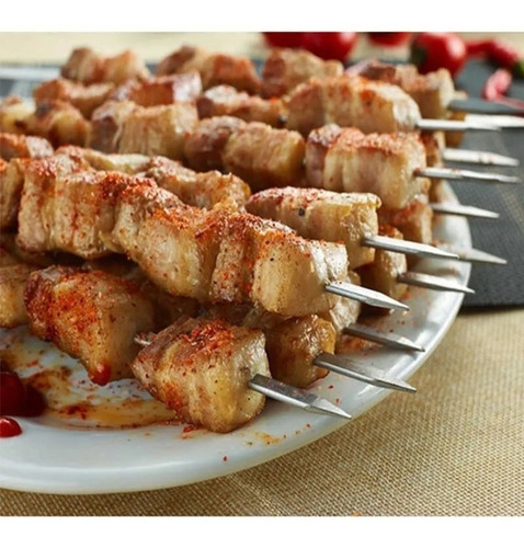 Pinchos Metálicos Asado Barbacoa Parrilla Mango Madera 6 Und