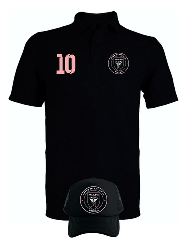 Camiseta Tipo Polo Miami Leo Messi Obsequi Gorra Serie Black