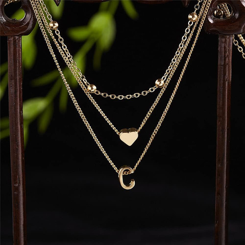 Collar Con Colgante De Inicial C De Corazón En Capas Hifunny