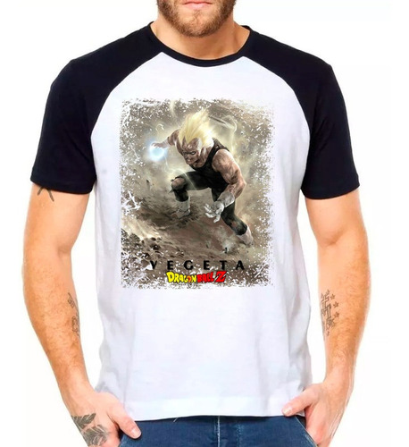 Camiseta Raglan Dragon Ball Z Vegeta Camisa Blusa Moleton