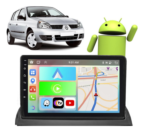 Kit Multimidia Android-auto 9p Clio 2000 A 2016 Gps Tv