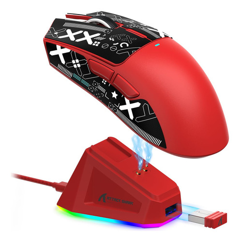 Mouse Gamer Attack Shark X11 Tri Mode 22000 Dpi Vermelho Vermelho