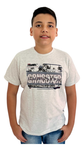 Camiseta Menino Juvenil Gola Redonda Estampada Gangster