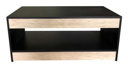 Mesa De Centro Auxiliar Doble Nivel Minimalista Color Negro / Encino Polar