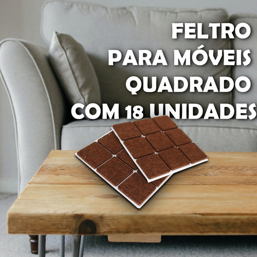 Imagem 2 de 6 de Kit Feltro Quadrado Moveis Adesivo 123útil 18 Unidades