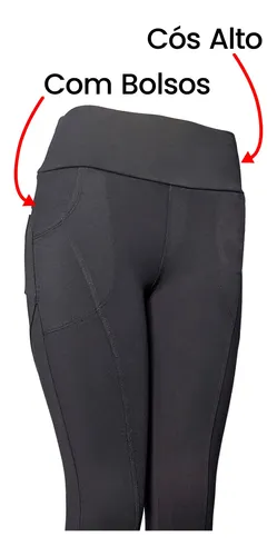 Calça Legging Montaria Suplex Preto Com Bolso Frente E Atrás