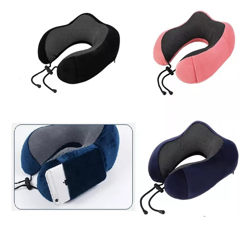 Almohada De Viaje Cojin De Cuello Memory Foam Relajante Color Azul Marino Diseño De La Tela Lisa