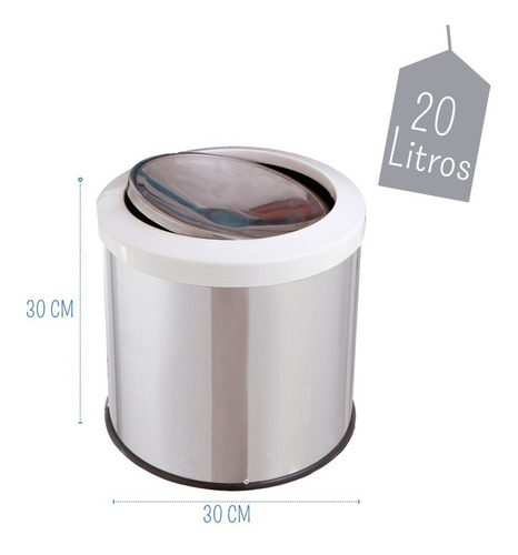 Lixeira Inox Tampa Basculante Flip-top 20 Litros Cesto Lixo Cor Branco