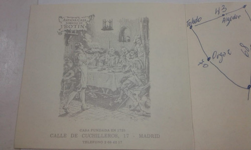 Folleto Bar Hostal Del Cardenal Toledo España