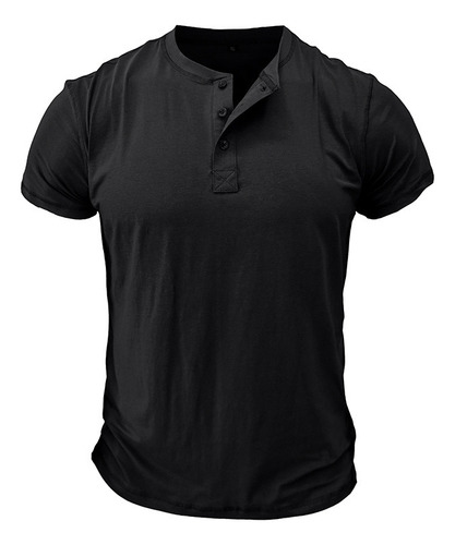 Playera Henley Casual Para Hombre Manga Corta Con Botones