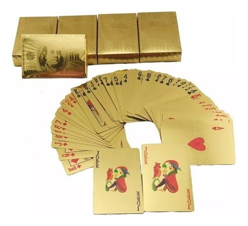 Baralho Dourado Naipes Folheado Cartas Poker Truco