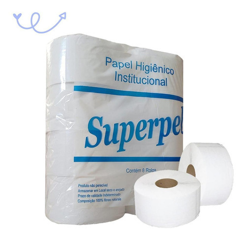 Papel Higiênico 100% Celulose Institucional Superpel 8 Rolos