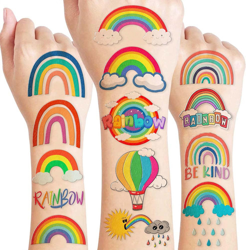 8 Hojas  96 Piezas  Tatuajes Temporales De Arco Iris Tem Tic