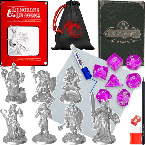 Kit Rpg Dungeons & Dragons Fichas Personagem Mapa Grid Dados