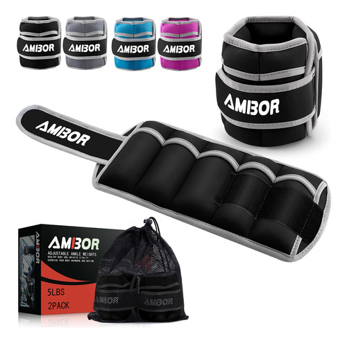 Ambor Ankle Weights, 1 Pair 2 3 4 5 Lbs Adjustable Leg Weigh