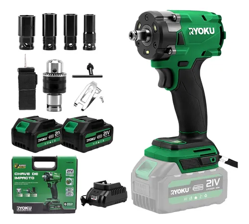 Chave De Impacto Brushless 600nm 21v Com 2 Baterias Ryoku