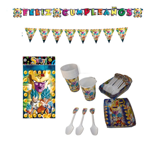 Kit Decoracion Completo Vasos+platos Dragon Ball 24niños