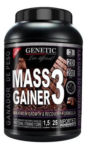 Ganador Masa Muscular Mass Gainer 3 - Genetic Sabor Chocolate