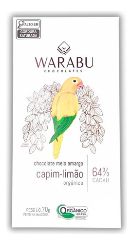 Chocolate Vegano Orgânico Capim Limão 64% Cacau 70g