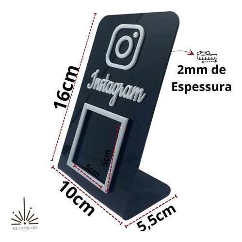 Placa Qr Code Display P/ Divulga Instagram Preto Com Branco