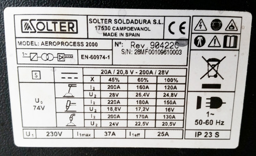 Soldadora Inverter Mig Tig Mma 200 A Solter Aeroprocess 2000