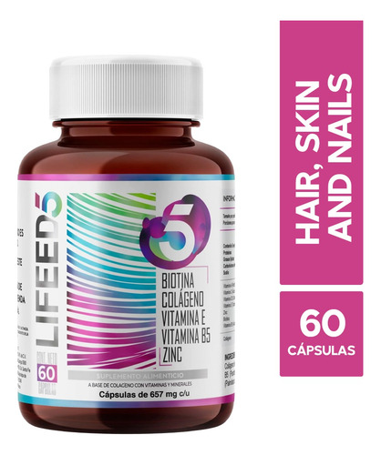 Imagen 1 de 7 de Lifeed Hair Con Biotina, Colageno, Zinc, Vitamina E Y Vit B5