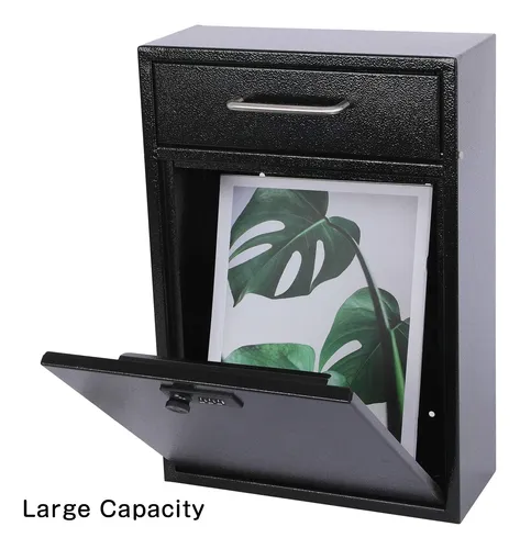 Xydled Wall-Mount Mailbox With Combination Lock – Heavy Duty Large Locking Mailbox For Outside, Secure Key Drop Box, Black, XL (11.22 X 4.72 X 16.18 In)