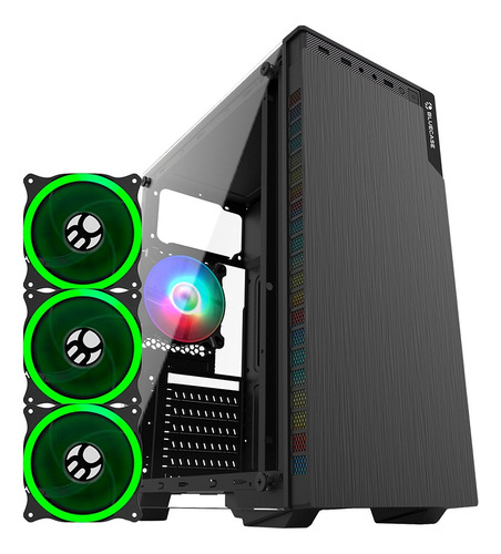 Gabinete Gamer Bluecase Preto Bg 030 Com 3 Coolers Led Verde