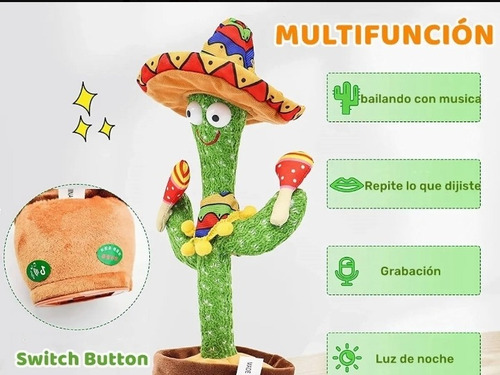 Cactus Bailarín Juguete Recargable Español 100 Canciones