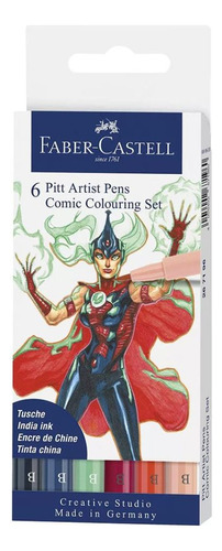 Caneta Pitt Artist Faber Castell Comic Colouring 6 Cores Cor Variadas