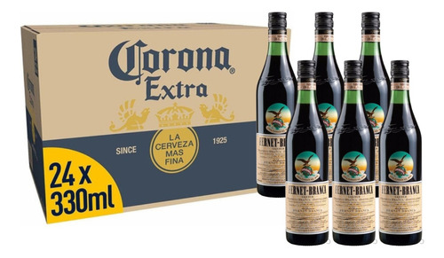 Combo Cerveza Corona Caja X24 330ml + 6 Fernet Branca 750ml