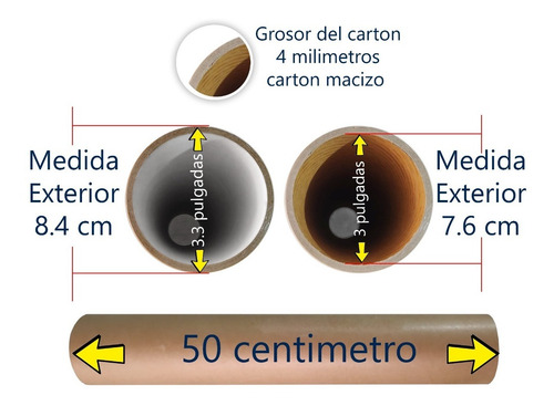 12 Tubos De Carton Nucleo Macizo De 50x8.5 Centimetros