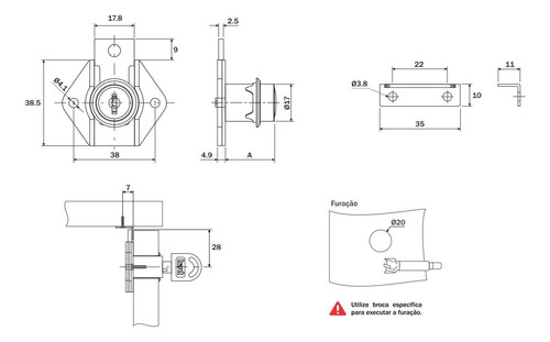 Fechadura P/ Gaveta Com Batente 17 X 22mm Niquelado 40 Peças